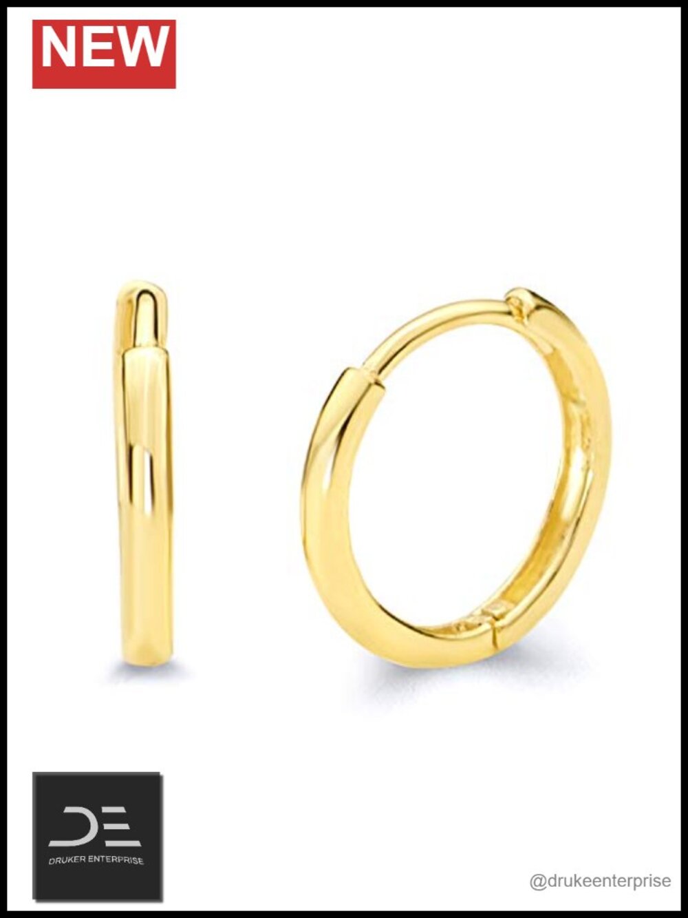 14k Real Yellow and White Gold Mixed Hoop Huggie Earrings 13mm 15mm